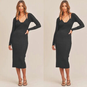 NWT Mable Black Knit Sweater Midi Dress with Inner Bra Set, Small